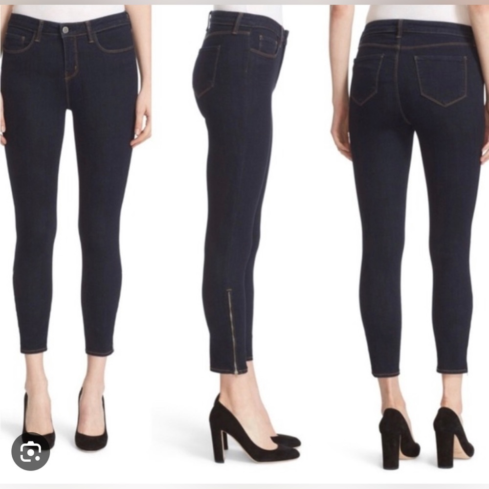 L’Agence High-Rise Andrea Jeans with Ankle Zippers, Midnight, Size 29